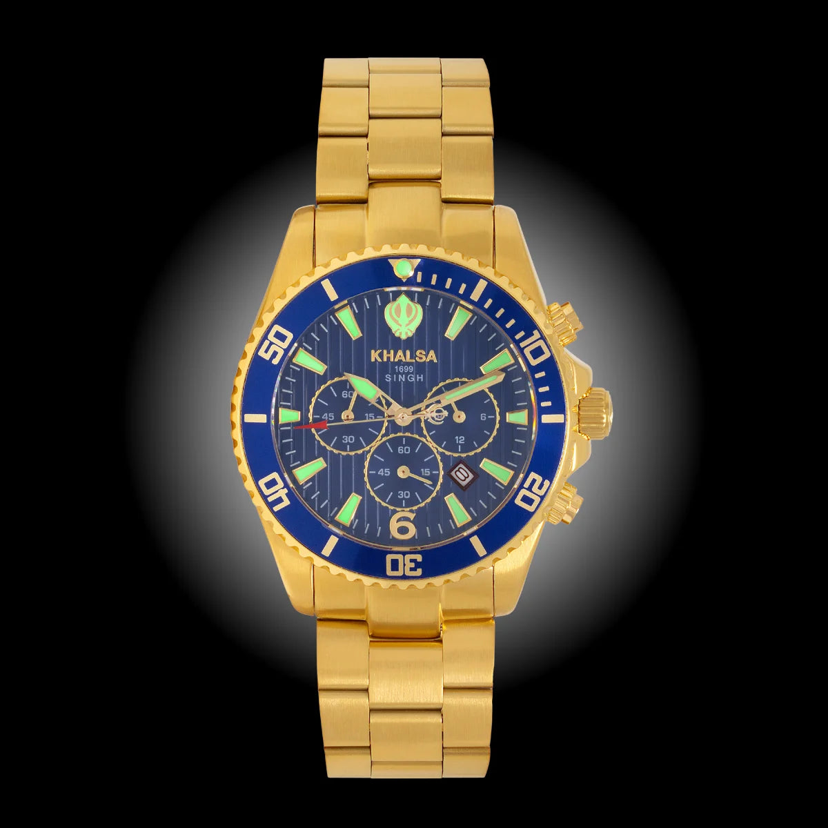 Singh all Gold blue dial wristwatch with a luminous dial