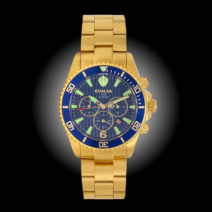 Singh all Gold blue dial wristwatch with a luminous dial