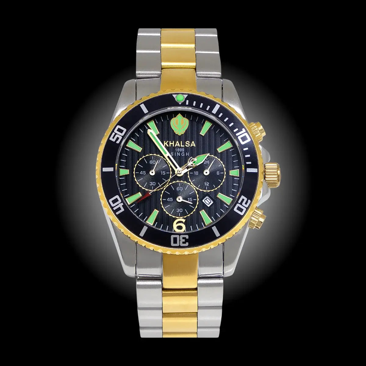 Two-tone black Singh watch with luminous dial