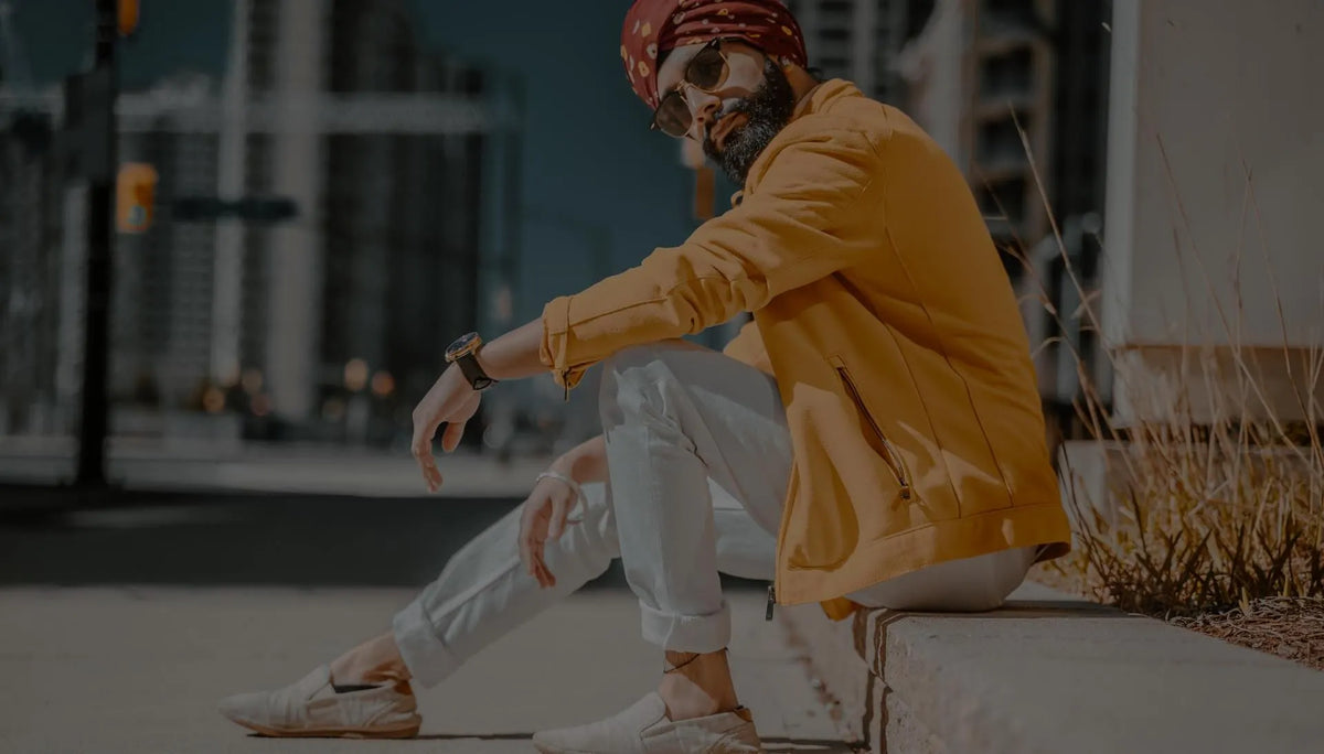 Sikh Wearing Speedster and Yellow Jacket