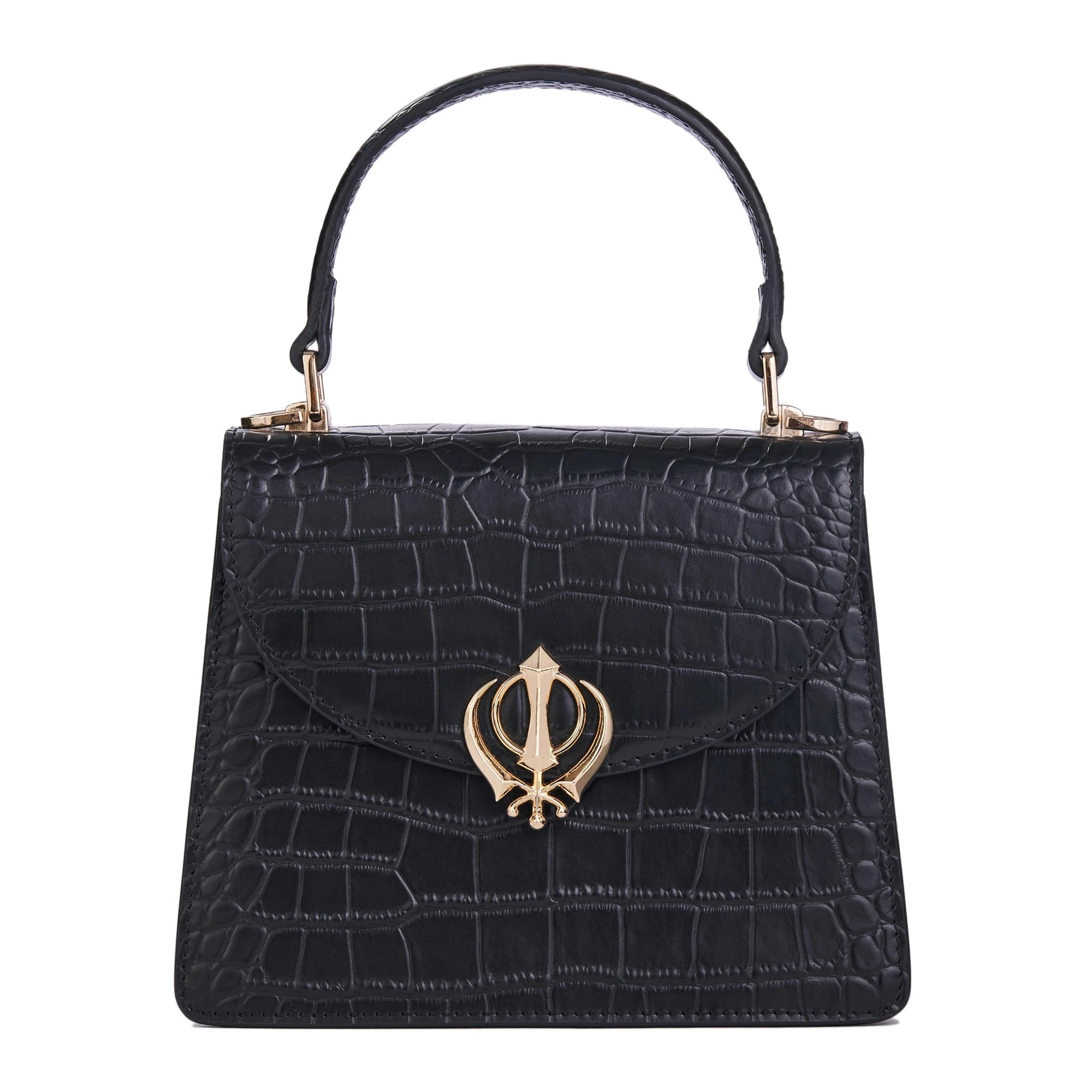 House of Khalsa Black Leather Handbag Punjabi Heritage