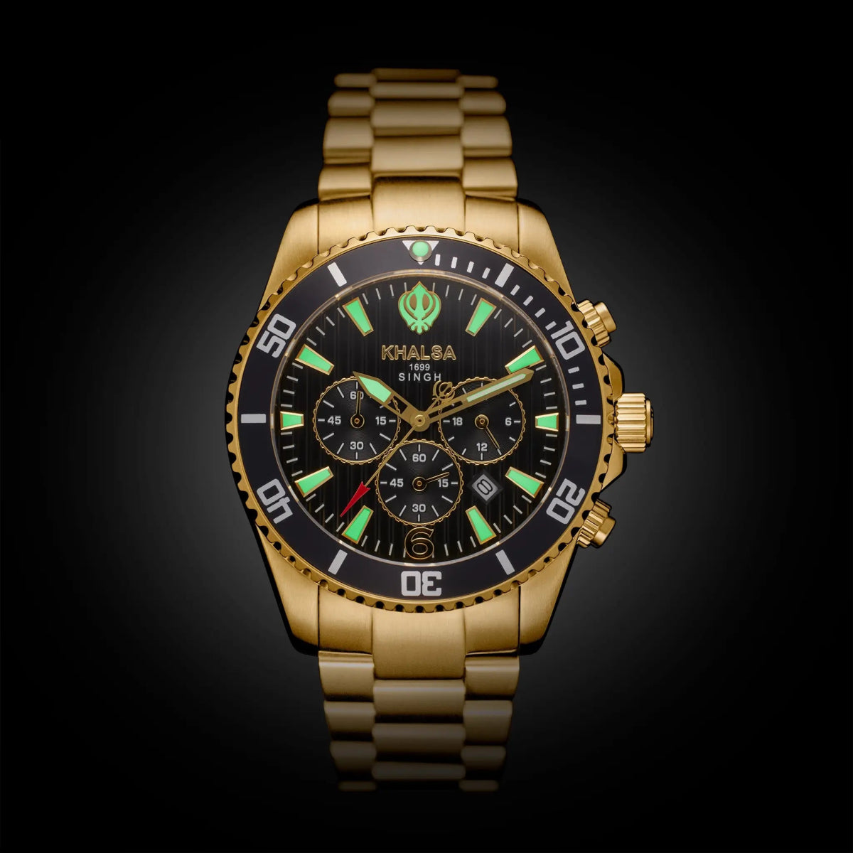 Singh Dial Shot With Gold Strap Showing The Luminous Feature