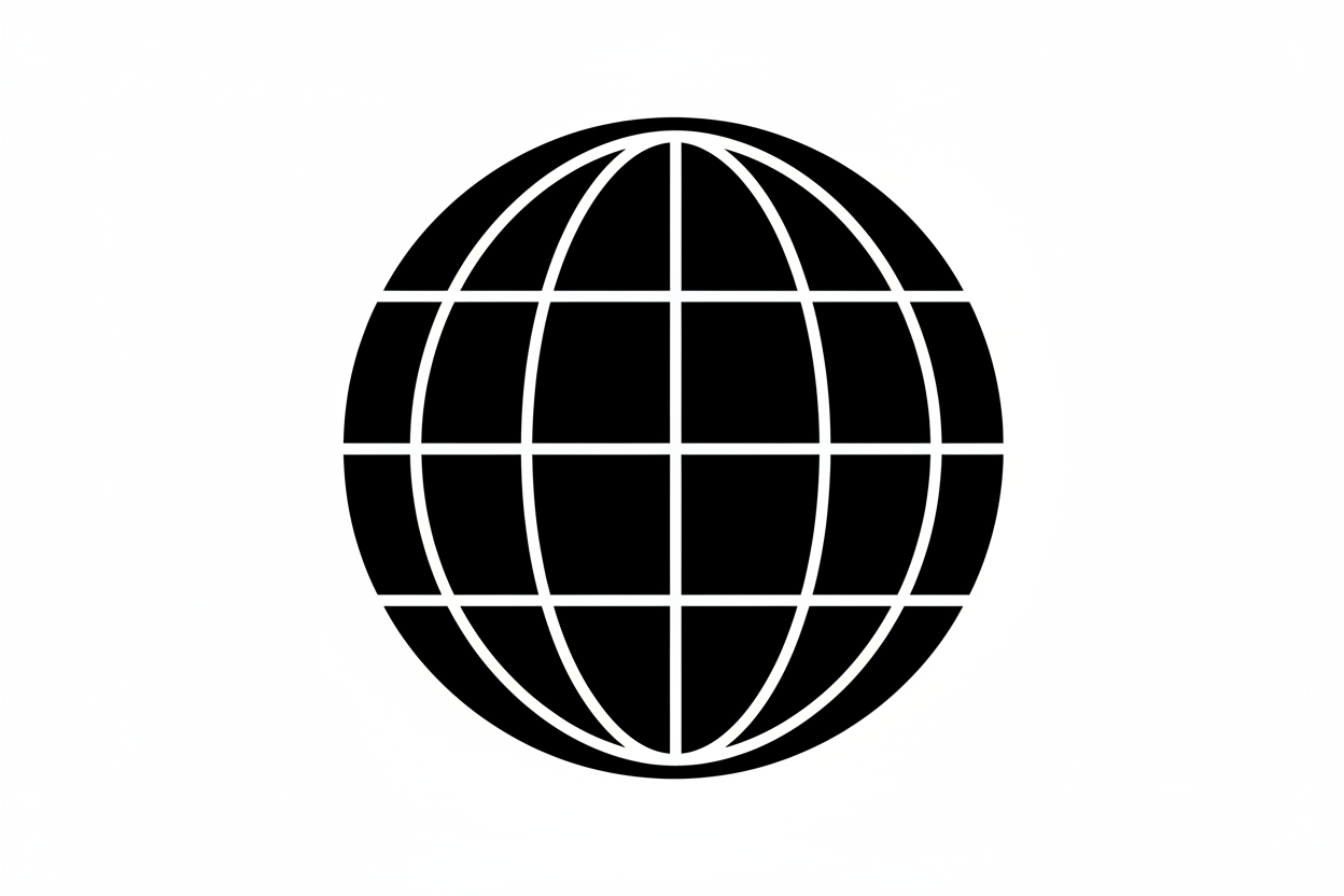 svg black icon for a globe. black filled color with white lines