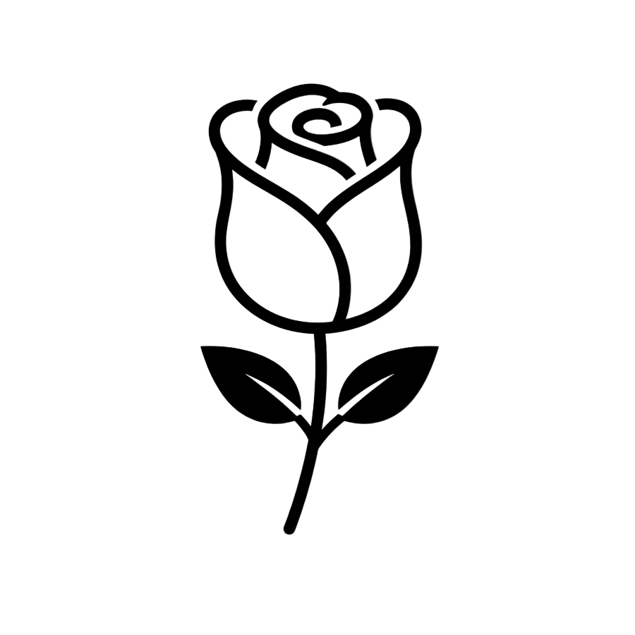 Black silhouette of a rose on a white background