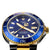 House of Khalsa Gold Blue Sea Tiger Luxury Divers Watch with Khanda Symbol, Automatic Movement, Luminous Dial, and Sapphire Glass