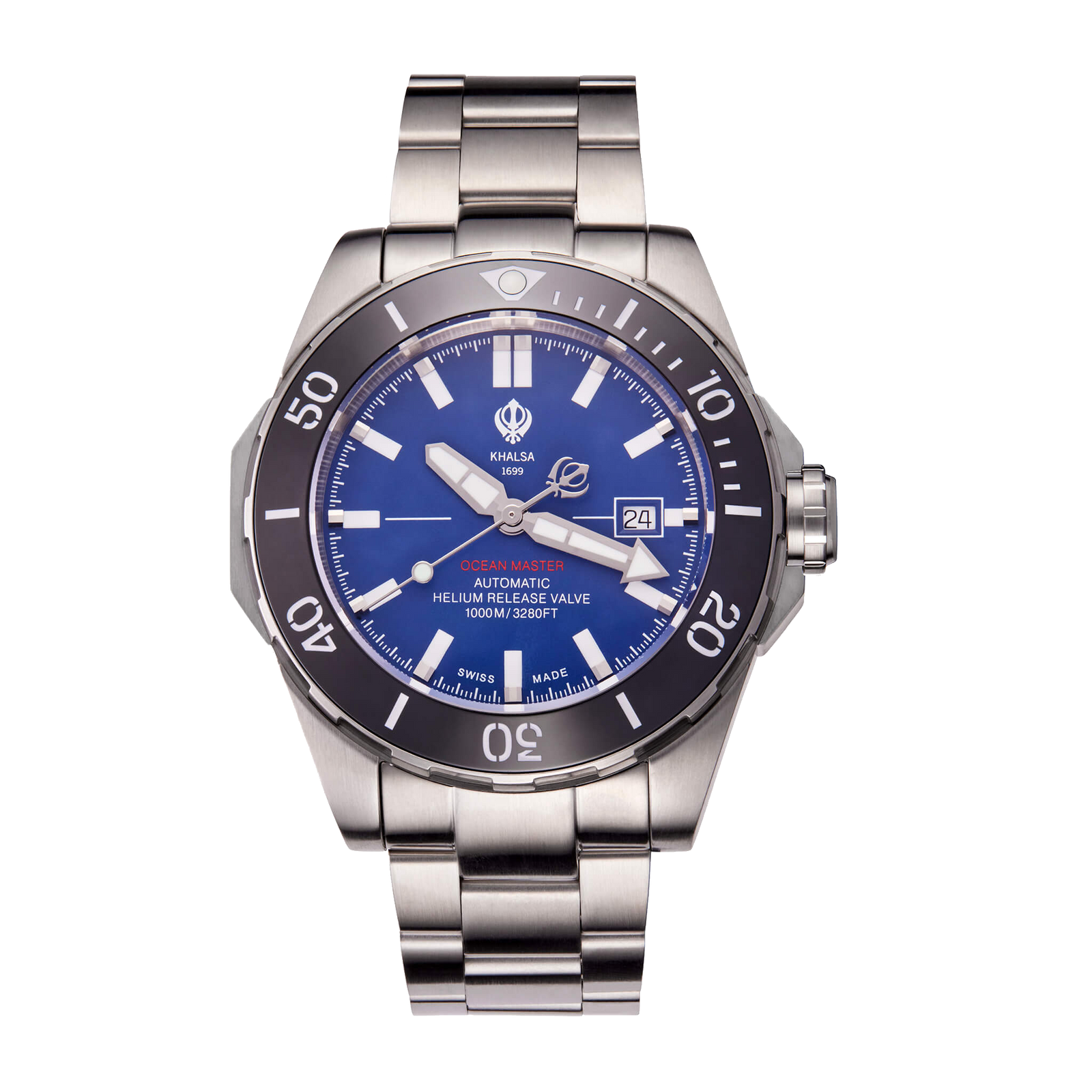 House of Khalsa Ocean Master Azure Blue Men's Luxury Sikh Swiss Dive Watch with Khanda Symbol - Class and Style Combined