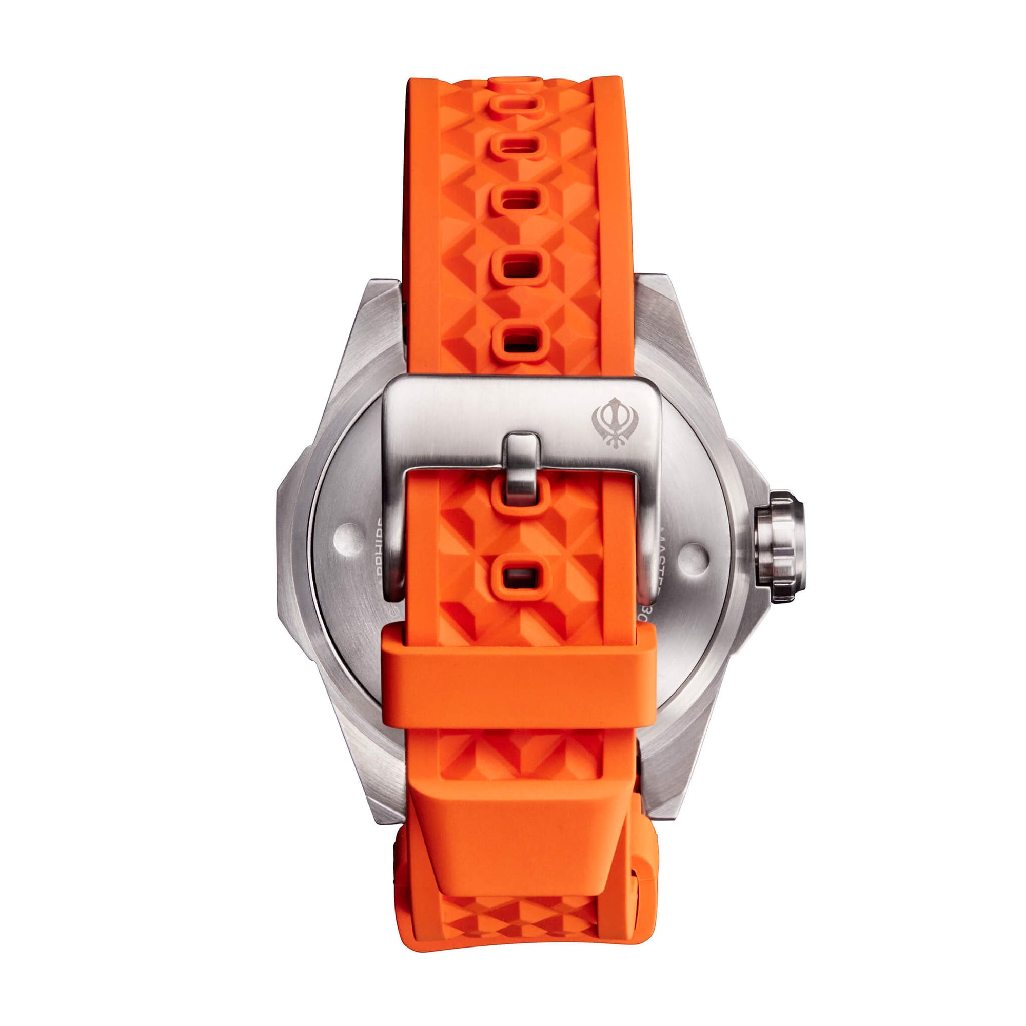 House of Khalsa Ocean Master Kesri Orange Luxury Sikh Swiss Dive Watch for Men with Khanda Symbol Stainless Steel Clasp and Orange Leather Strap - Perfect Gift