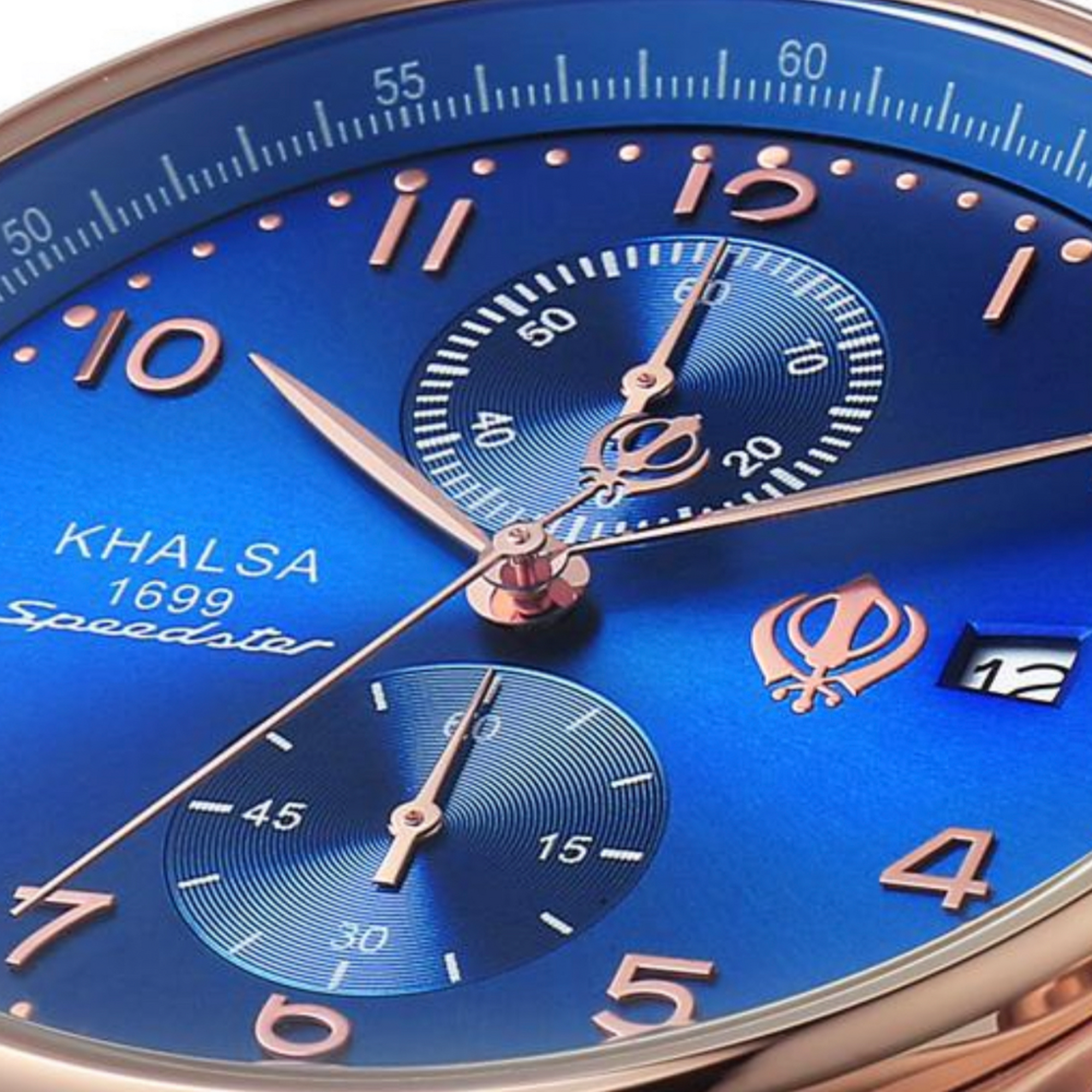 House of Khalsa Sea Blue Speedster Khalsa Analog Chronograph Luxury Sikh Watch With Khanda Symbol On The Dial and Brown Leather Strap - Elegant and Priceless