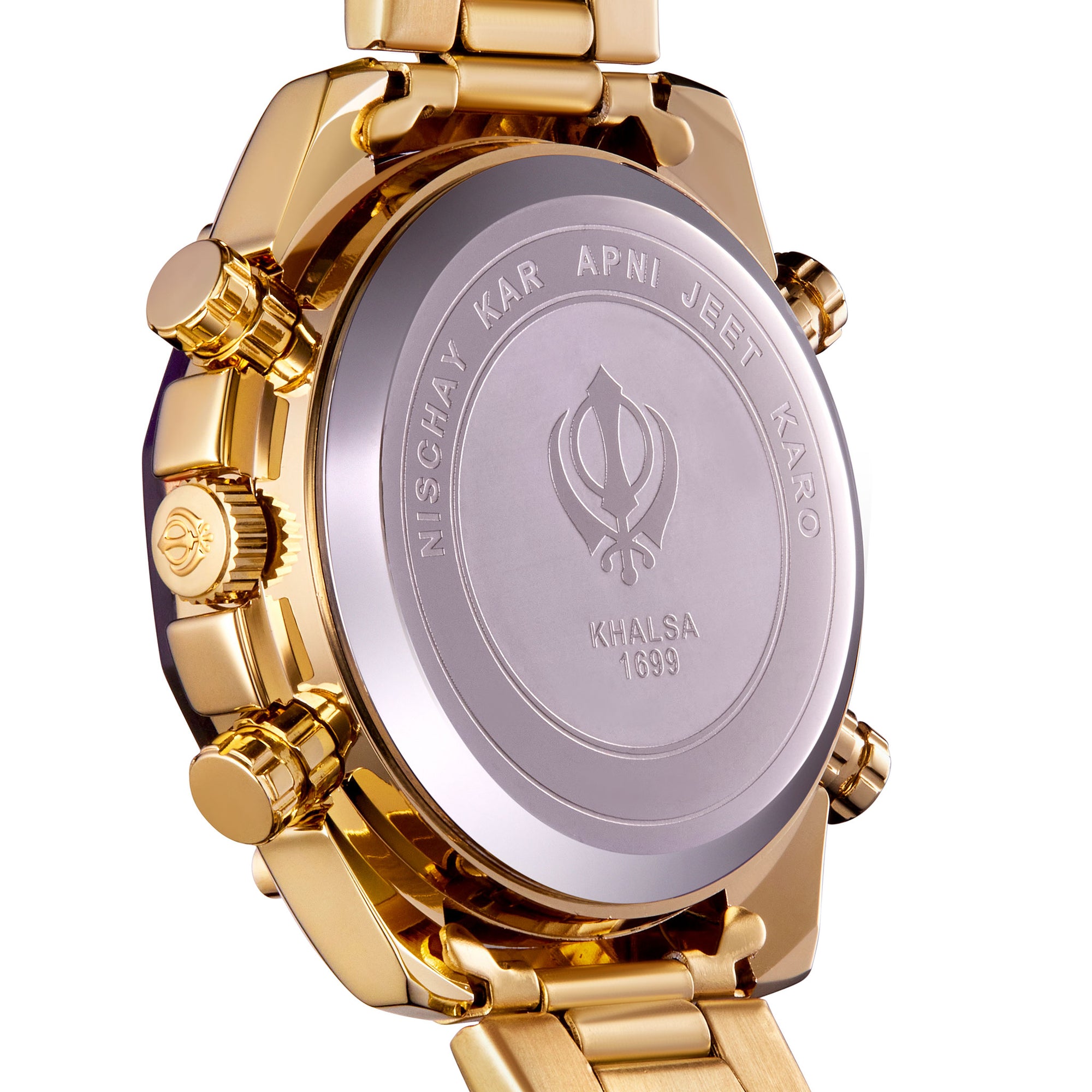 House of Khalsa Street Master Luxury Sikh Watch, an analog/digital hybrid watch with a diamond dial and triple digital subdials