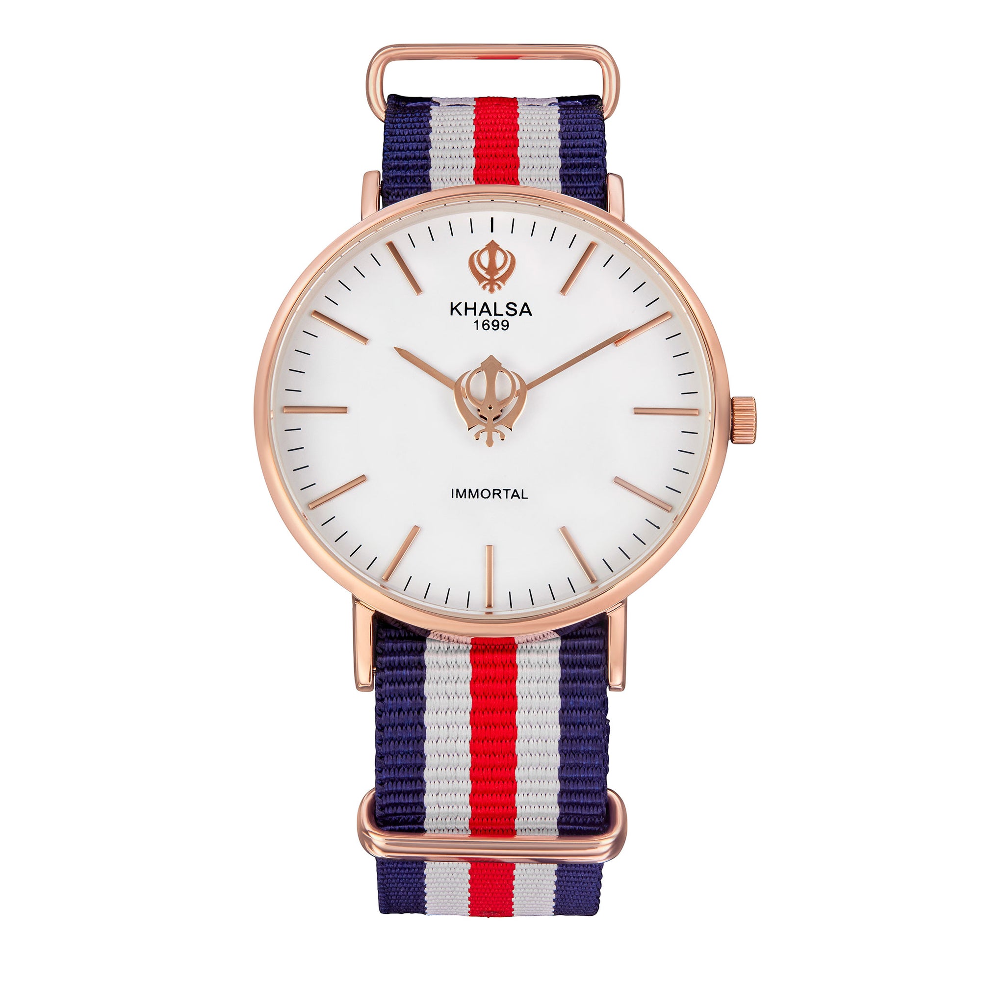 House of Khalsa IMMORTAL Gold White Sikh Watch with Khanda Symbol, Sun Dial and Colorful Strap - Elegant and Stylish